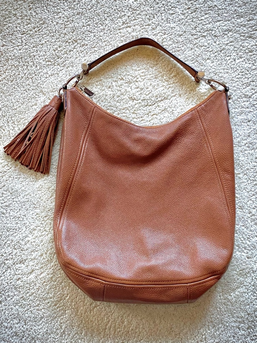 Michael Kors Caramel Pebbled Leather Large Hobo Bag With Tassel - Picture 2 of 14